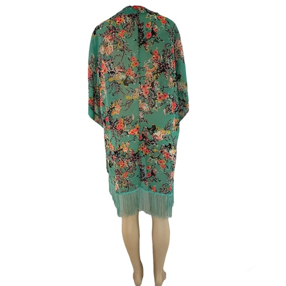 Mint Green Floral Sheer Kimono Pool Beach Cover up - Picture 2 of 6